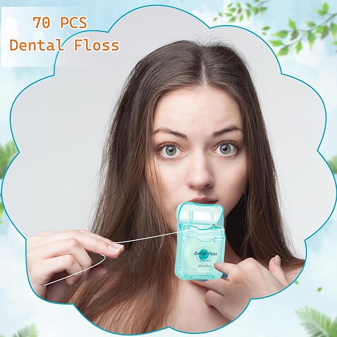 70 Pack Mini Dental Floss Bulk Mint Flavored Travel Glide Dental Floss Oral Care with Portable Cases for Teeth Adults 164 Ft/ 50 M