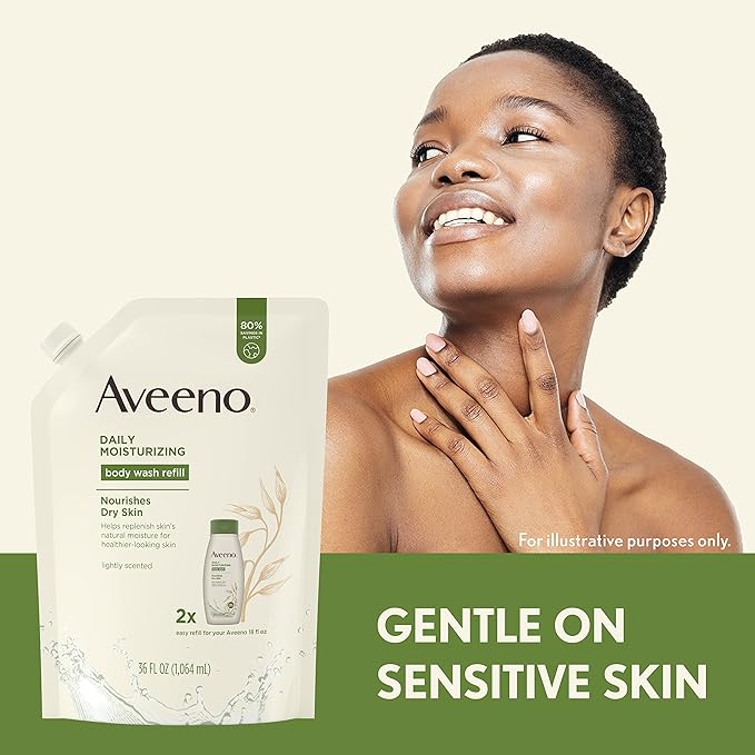 Aveeno Daily Moisturizing Body Wash Soothing Oat Refill 36 Fl. Oz with Aveeno Daily Moisturizing Body Wash for Dry Skin