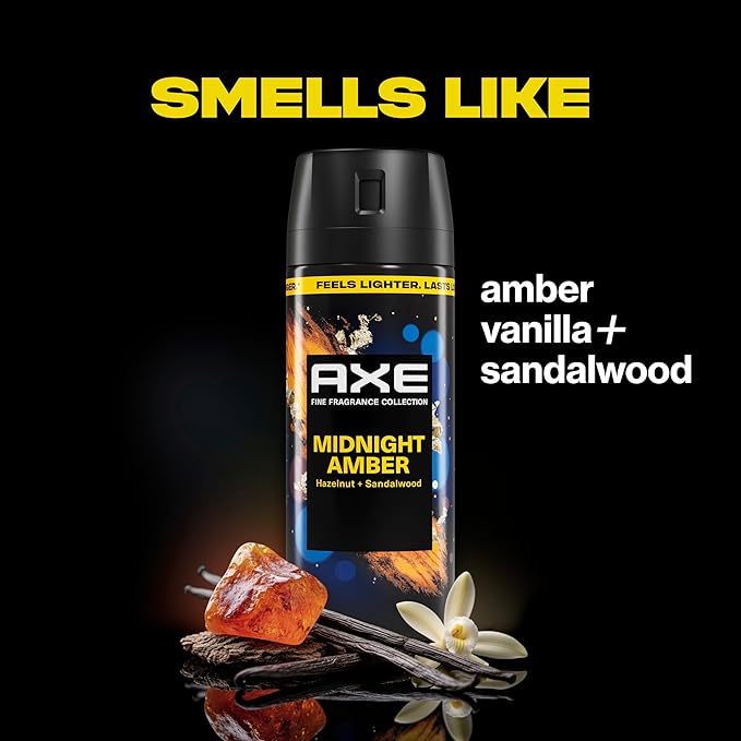 AXE Fine Fragrance Collection Body Spray 3 Count Midnight Amber 72 Hour Freshness Aluminum Free 2.9 oz