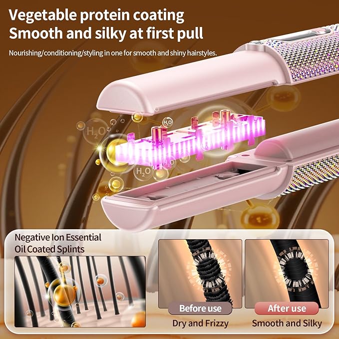 Feitenn Cordless Hair Straightener 2 in 1 Portable Straightener Hair Straightening Dual Voltage Flat Iron Fast Heat Wireless Hair Curler 5000mAh Rechargable for Travel Gift for Women（Pink）