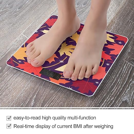 Aesthetic Maple Leaf Bathroom Scale for Body Weight Bathroom Digital Electronic Weighing Scale with Back Lit LED Display Sturdy Tempered Glass Weight Watchers Scales 400lb