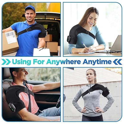 Cordless Portable Shoulder Heating Pad &amp Massager Heating Vibration Shoulder Wrap Shoulder Brace for Pain Relief Rotator Cuff Support for Men &amp Women Black