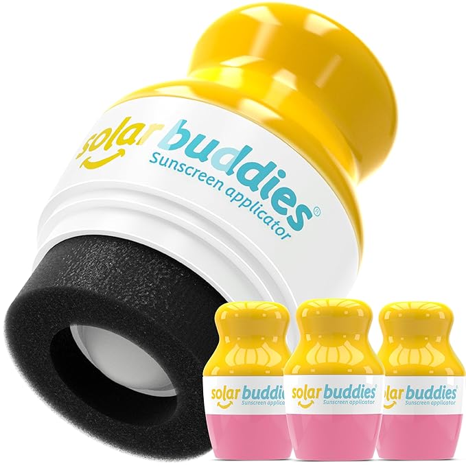 Solar Buddies Sunscreen Applicator - Pink Pack of 3 - BPA-Free Refillable Roll on Sponge Sunscreen Suncream &amp Lotion Applicator For Kids Adults &amp Families - Holds 3.4fl oz Perfect Size for