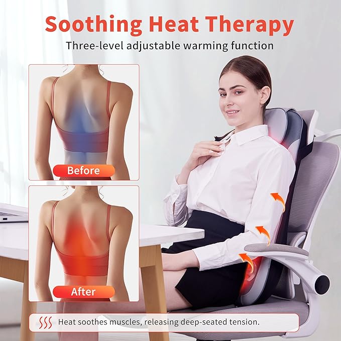 Shiatsu Back Massager with Heat &amp Cooling Kneading Rolling Vibration Chair Massager for Deep Tissue Pain Relief Massage Chair Pad for Home &amp Office