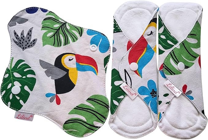 Lilind® 17 Pack Jumbo Set Organic Cloth Pads Reusable Washable Menstrual Family Cloth Zero Waste 100% Cotton Random Flowers Prints