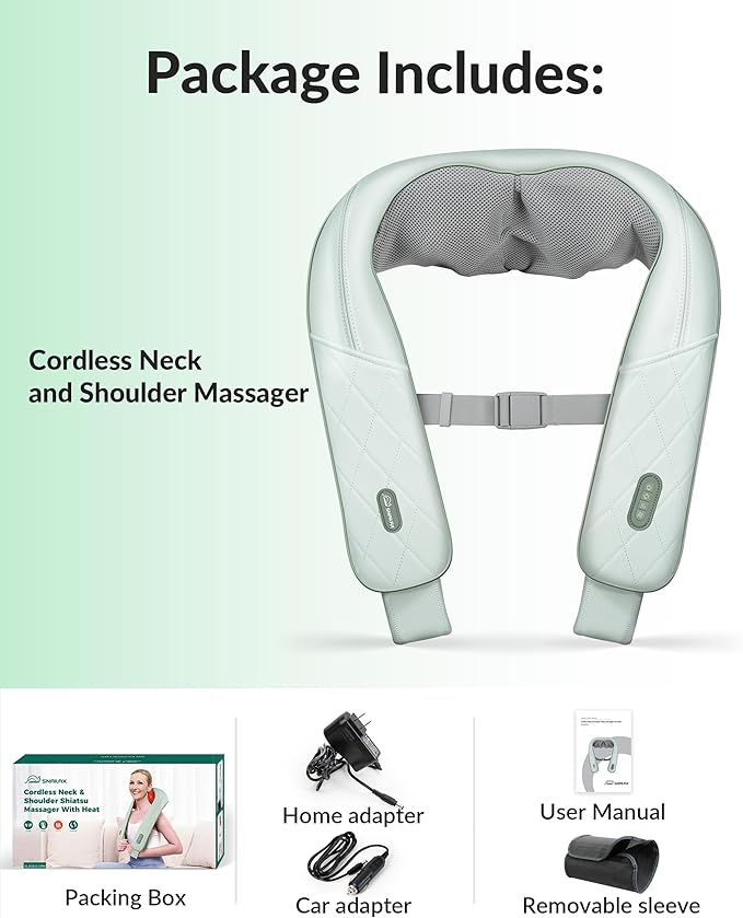 Snailax Cordless Neck Massager with Heat Shiatsu Neck Shoulder Massager for Pain Relief Deep Tissue 4D Kneading Back Massager Pillow Rechargable Portable Massager Gifts/Presents for Women Men