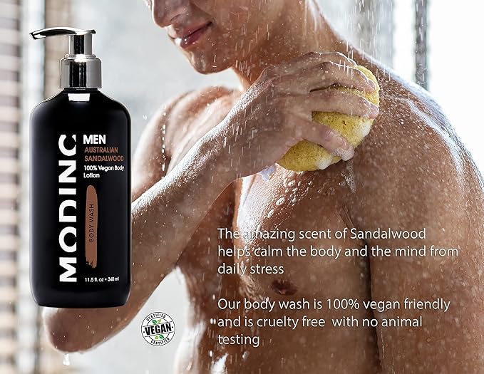 Modinc Luxury Australian Sandalwood Body Wash Hydration Blend Vegan Cruelty Free Pump 11.5 Ounces