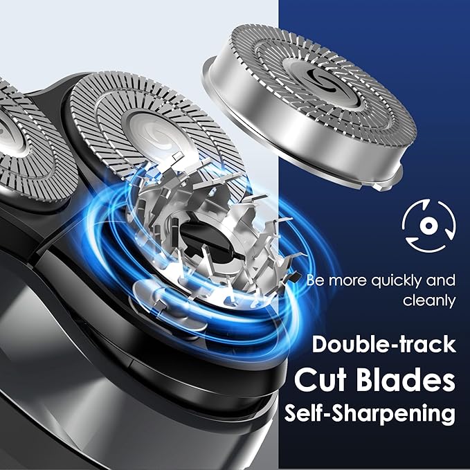 Electric Rechargeable Shaver for MenWet &amp Dry Electric Razor IPX7 Waterproof Rotary Shaver for Men4D Floating Head LED DisplayType-C Travel-FriendlyBlack