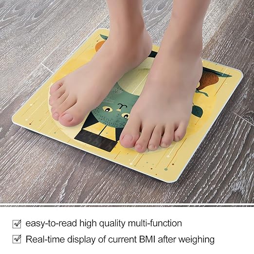 Pear Shaped Cat Scale for Body Weight Anti-Slip Tempered Glass Digital Bathroom Scales Clear LCD Display Weighing Scale Safe Rounded Corners Smart Scales