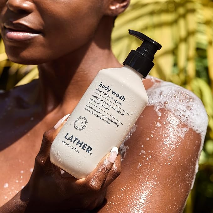LATHER Desert Aloe &amp Agave Body Wash | Hydrating &amp Refreshing Skin Care | Paraben &amp Sulfate Free | Gentle Cleansing with Invigorating Scent | Suitable for All Skin Types | 12 oz