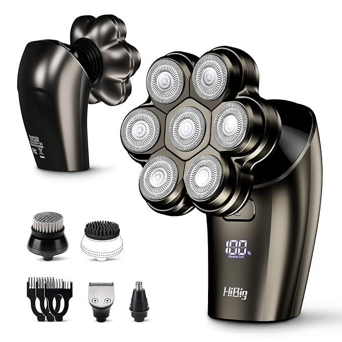 7D Arc Electric Shaver for Head &amp Body 5-in-1 Upgraded Electric Razor for Men Waterproof Wet/Dry Detachable Head Shaver LED Display Rechargeable Electric Shaving &amp Grooming Kit Dark Gray