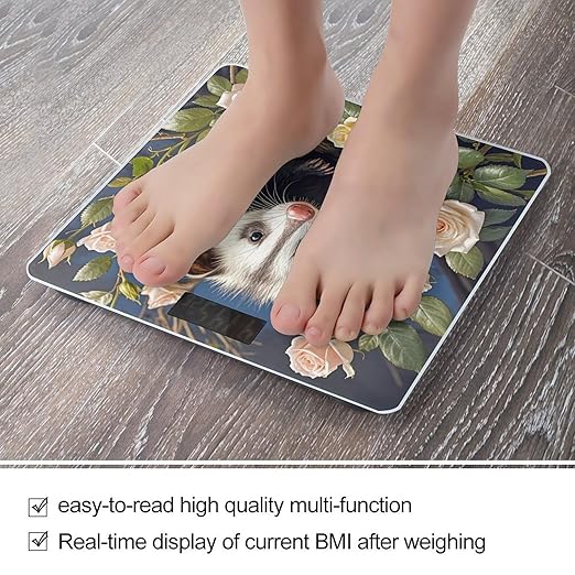 Opossum and Roses Scale for Body Weight Highly Accurate Digital Bathroom Body Scale Digital Bathroom Scales for People Anti-Slip Large LCD Display Smart Scales