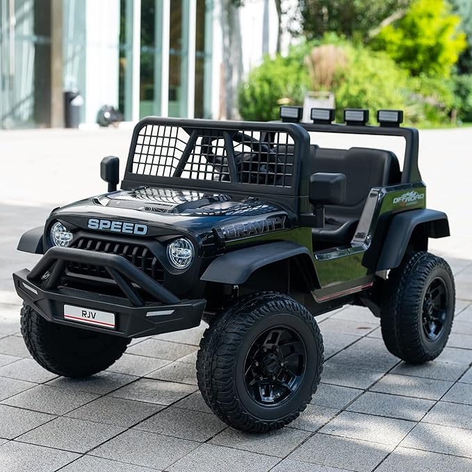 12V 7AH 4WD Kids Ride-On Truck Electric Off-Road Car with Remote &amp Pedal Control LED Lights Music USB Safety Belt 4-Wheel Suspension Adjustable Speeds Outdoor Gift for Boys Girls Black