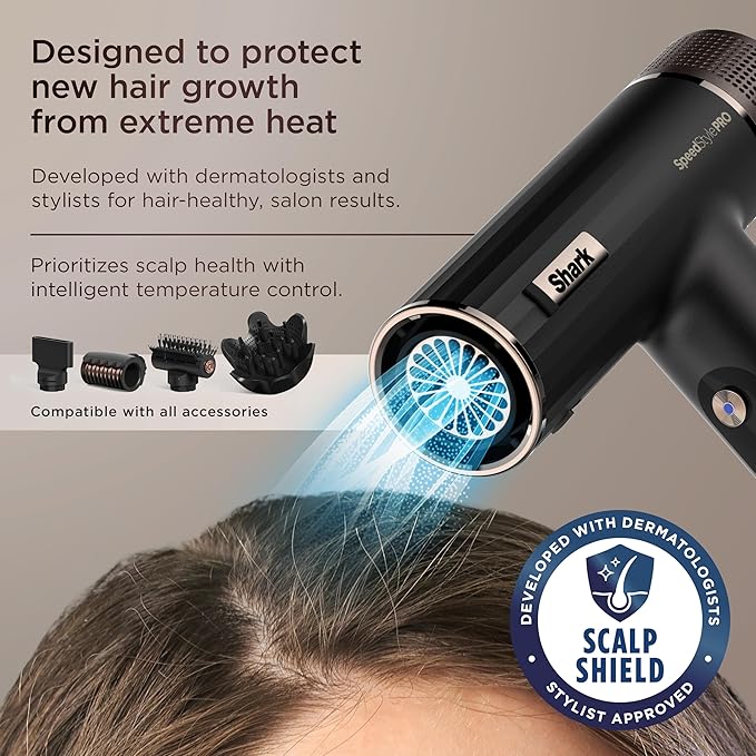 Shark SpeedStyle Pro Professional Performance High-Velocity Hair Dryer System with Scalp Shield and IQ Speed Styling &amp Drying Suite Curly and Coily Hair Lightweight Ionic No Heat Damage HD732
