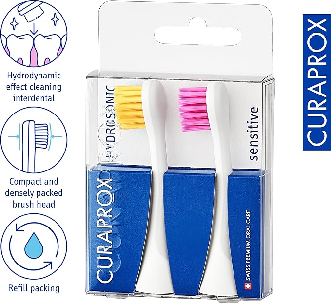 Curaprox Hydrosonic Brush Heads Rainbow Sensitive Duo – for Gentle Gum Care &amp Effective Plaque Removal | Yellow/Pink 2-Pack | Compatible with All Curaprox Sonic Models | Swiss Made