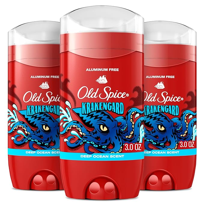 Old Spice Aluminum Free Deodorant for Men 24/7 Odor Protection 24/7 Freshness &amp Lasting Scent Goes on Clear Krakengard with Deep Ocean Scent 3.0 oz (Pack of 3)