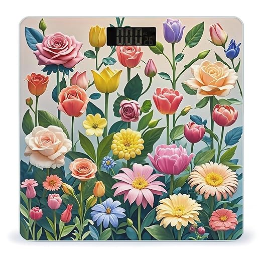 Garden Flowers Scale for Body Weight Highly Accurate Digital Bathroom Body Scale Digital Bathroom Scales for People Anti-Slip Large LCD Display Smart Scales