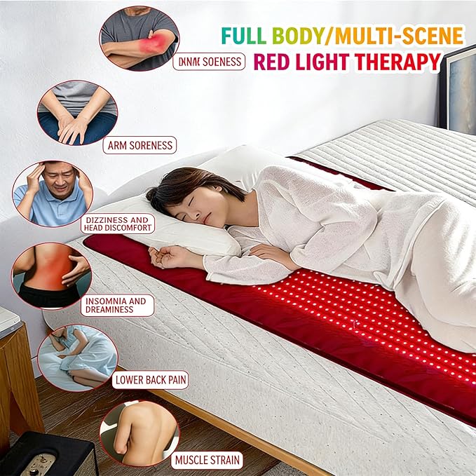 Far Infrared Therapy Mat with Red &amp Near Infrared Light Portable Red Light Therapy Blanket Dual Wavelength Red Light Pad for Pain Relief Improved Circulation