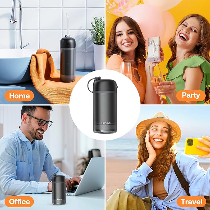 Bitvae P1 Water Dental Flosser Travel Water Teeth Picks Cordless Mini Water Cleaner Picks with Telescopic Water Tank IPX7 Waterproof Flossing Cleaning Picks Brace &amp Sensitive Teeth Care Black
