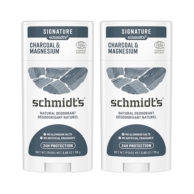 Schmidt's Aluminum Free Natural Deodorant Charcoal &amp Magnesium 2 Count For Women and Men &amp 100% Natural Origin Ingredient Deodorant Stick Fresh Rain &amp Birch 2 Count