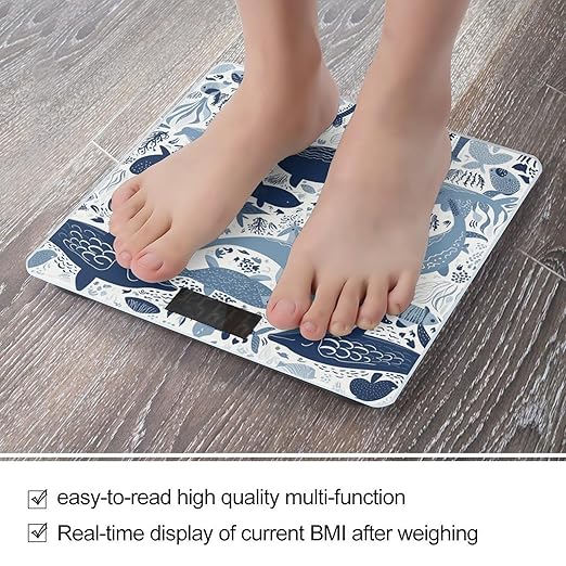 Turtle Octopus Pattern Ocean Theme Scale for Body Weight Highly Accurate Digital Bathroom Scale Sturdy Tempered Glass Weighing Scales with LCD Display Fashion Body Fat Smart Scales 400lb