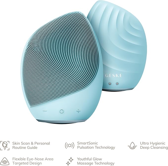 GESKE SmartAppGuided Sonic Facial Brush 5 in 1 | Vibrating Electric Cleansing Brush | Soft Silicone | Professional Cleanser | Skin Exfoliator | Face Massager