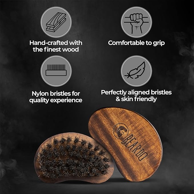 Beardo Boar Bristle Beard Brush For Men | Travel Friendly Pack with Cover | Made from Natural Boar Bristles and Sheesham Wood to shape the beard and simulate hair follicles to boost growth