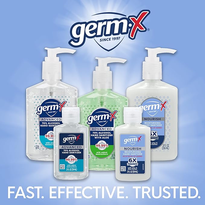 Germ-X Nourish Hand Sanitizer 2 Fl Oz (Pack of 24) 2-in-1 Moisturizing and Sanitizing Formula with Shea Butter Vitamin E &amp Aloe Non-Greasy Mini Travel Size for On-The-Go Fresh Scent