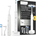 Electric Toothbrush and Flosser Combo | 2-in-1 Sonic Cleaning &amp No-Mess Mechanical Floss | 5X Faster Deep Clean | 6 Modes | 2 Toothbrush Heads + 50 Replacement Floss Heads [White]