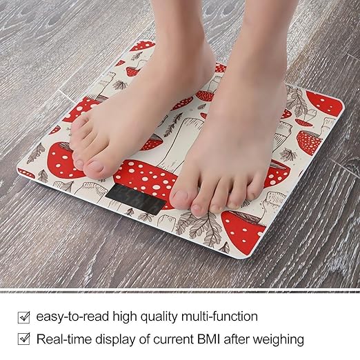 Digital Bathroom Scale for Body Weight Scale with Bright LCD Display High Accuracy Step-On Technology Auto On/Off Red White Mushroom Digital Scales 400 Lbs /180kg