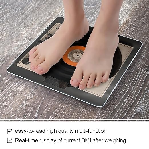 Vintage Vinyl Record Weight Scale Large Bathroom Scales Digital Weight with Bright LED Display Non Slip Automatic Weighing Scale Fashion Weighing Machine for Body