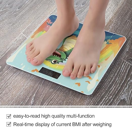 Digital Bathroom Scale for Body Weight Scale with Bright LCD Display High Accuracy Step-On Technology Auto On/Off A Cute Crocodile on A Rainbow Background Digital Scales 400 Lbs /180kg