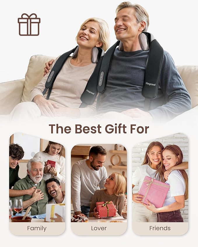 Cordless Neck Massager with Heat Shiatsu Neck Shoulder Massager for Pain Relief Deep Tissue 2 Heating Areas 3 Modes Kneading Back Massager Presents/Gifts for Women Men