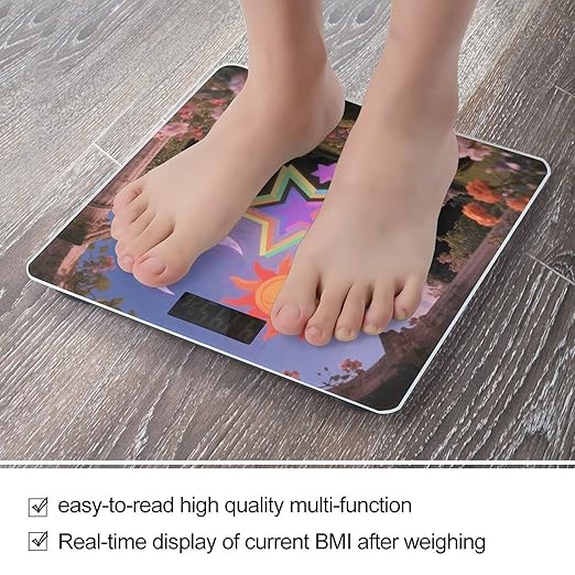 Digital Bathroom Scale for Body Weight Scale with Bright LCD Display High Accuracy Step-On Technology Auto On/Off Vintage Sun Moon Stars Digital Scales 400 Lbs /180kg