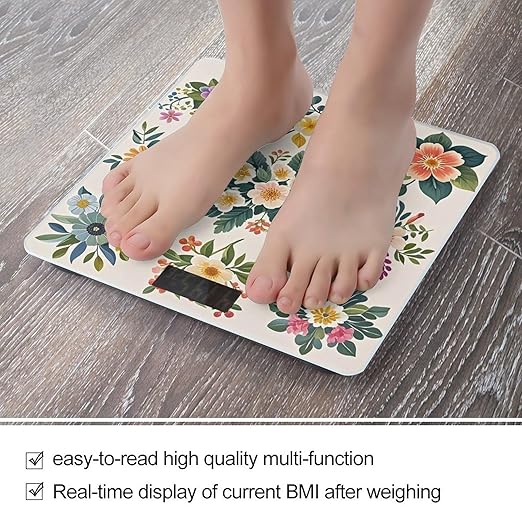Various Floral Designs Scale for Body Weight Digital Bathroom Scale Toughened Glass High Precision Scales for Body Weight with Large LCD Backlight Display Weight Scales