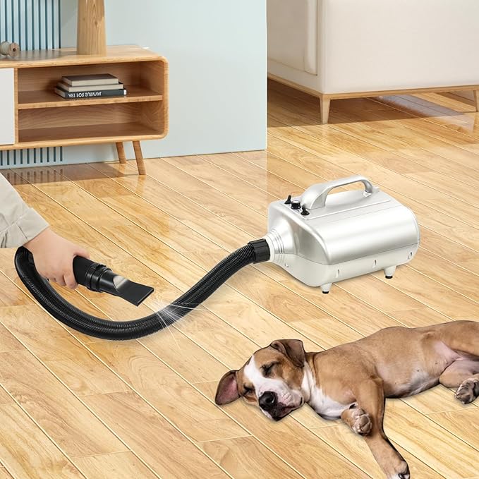 TFCFL Pet Grooming Hair Dryer 3600w Adjustable Temperature &amp Speed Dog Blower with 2 Nozzles Pet Dryer with Flexible Hose Safe Mesh Design for Home Pet Care Pet Shops Pet Beauty Shops ﻿ (Silv