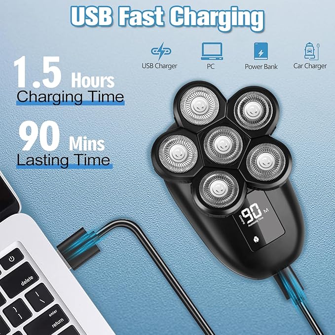 Electric Shaver for Men 6 in 1 Electric Razor for Men IPX7 Wet/Dry Waterproof Men's Shavers Rotary Head with Shavers Kit LED Display Gifts for Husband DadBoyfriend (Silver)