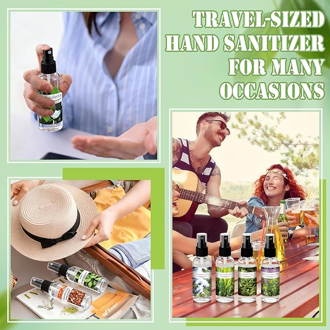 Frienda 24 Pcs Herbal Scented Mini Hand Sanitizer Spray Bulk Travel Size 2 Fl. oz Portable Hydrating Moisturizing Power Mist Hand Sanitizer Spray for Personal Use Employee Staff Coworker Nurse Teacher