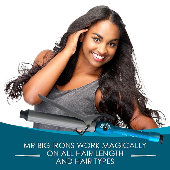 Mr Big Junior Hair Curling Iron - The Longest XL Styling Curling Irons for Long Hair (Aqua 8 Barrel1.25 Diameter)