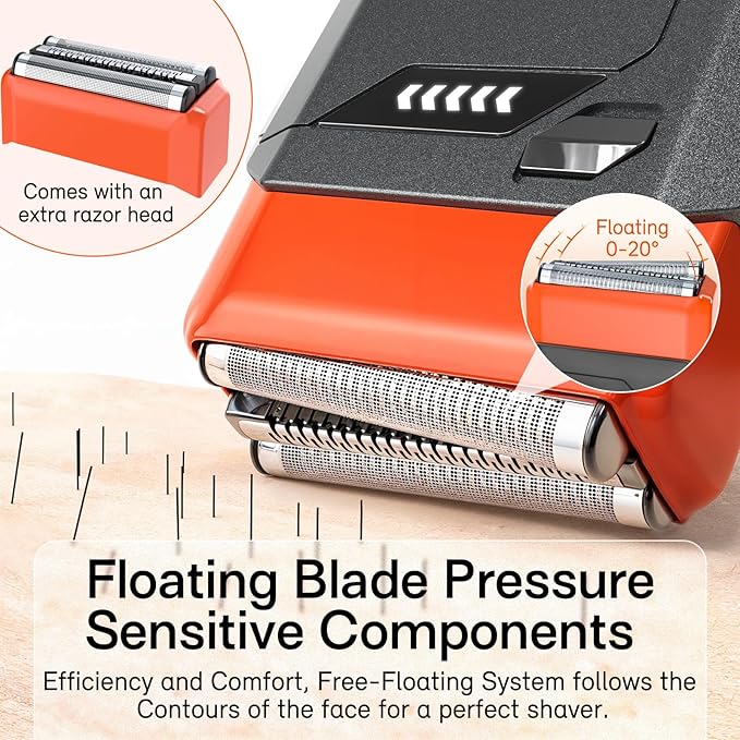 Foil Electric Shaver for Travel USB-C Fast Charging IPX7 Waterproof Cordless Razor Portable Face Shaver with Travel Case &amp Replacement Head Compact Men’s/Grooming Design