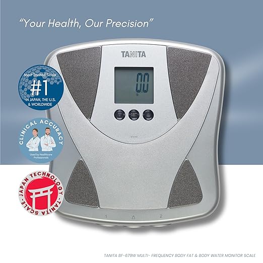 Tanita BF-679W Multi-Frequency Digital Body Fat and Body Water Scale - Smart Bathroom Weight Scale - Body Composition Monitor with Japan Technology - 300 lb Capacity - 2-User Memory