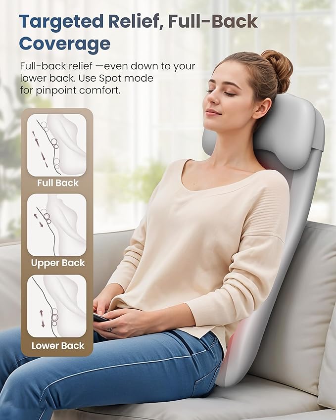 COMFIER Cordless Back Massage Chair Pad with Multi Functions 2D/3D/Mix Shiatsu Neck and Back Massager with Heat Chair Massager for Home Office Indoor/Outdoor Use