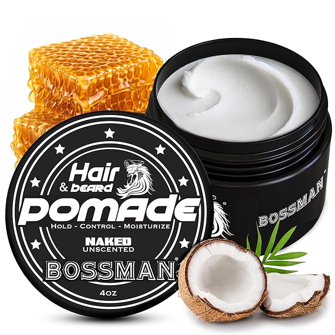 Bossman Hair &amp Beard Pomade for Men (Naked - Unscented) – Medium Hold &amp Moisturizing for Hair Beard &amp Mustache Styling – Made in USA