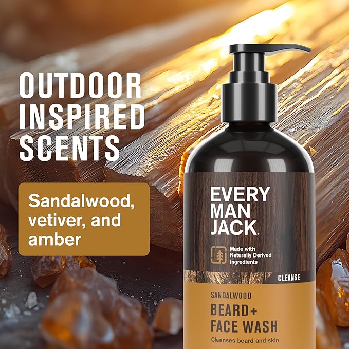 Every Man Jack Beard Essentials Gift Set for Men – Complete Routine with 5 Full-Size Essentials – Sandalwood Scent - Beard &amp Face Wash Lotion Oil Butter &amp Comb