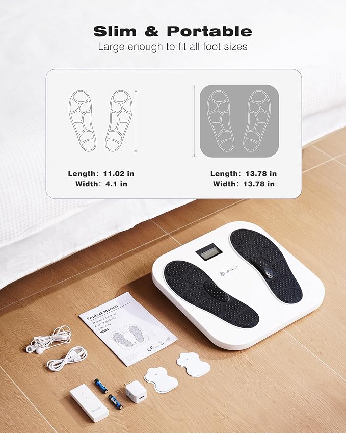 KINGJOY Foot Massager for Neuropathy Rechargeable EMS TENS Foot Stimulator with 10 Modes 20 Intensities for Circulation Plantar Fasciitis &amp Swelling Pain Relief Gifts for Women Men-White