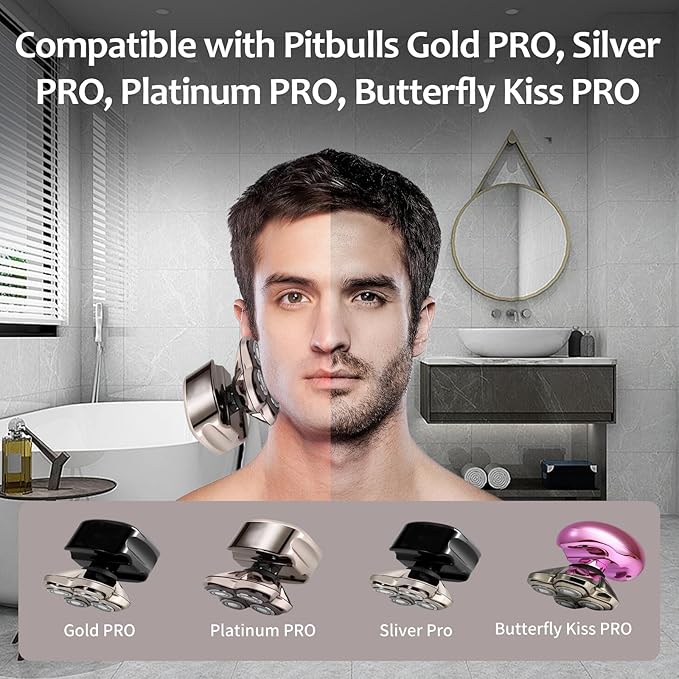 Replacement Head Compatible with Pitbulls Gold PROSilver PRO Platinum PROButterfly Kiss PRO - Hypoallergenic Stainless Steel Shaver Foil Replacement - 4D Floating Razor Blades 3 Pack