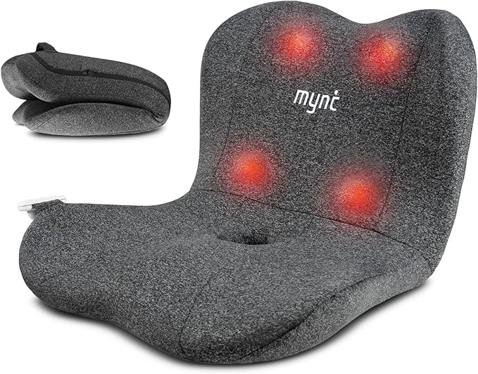 Mynt Lower Back Massager for Lumbar Pain Foldable Rolling Hip Massager with Soothing Heat Ergonomic Chair Pad for Good Sitting Posture Portable Massage Seat Cushion for Home Office