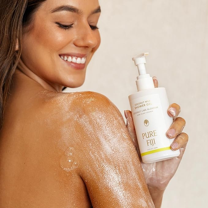 PURE FIJI Coconut Milk Shower Gel 9.47 oz / 280 ml | Hydrating Moisturizing Gentle Natural Body Wash Tropical Scent Coconut Oil Daily Skin Care (White Gingerlily)