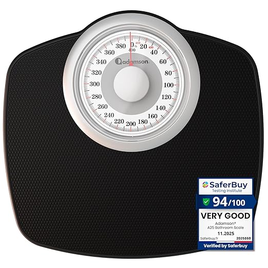 Adamson A25W Scales for Body Weight - Up to 400 LB - 5.3 Dial on 12.4 x 10.2 Platform - Anti-Skid Rubber Surface - High Precision Bathroom Scale Analog - Durable with 20-Year Assurance - White