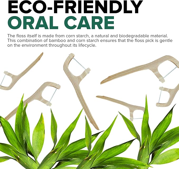 Naturals Eco-Friendly Biodegradable Floss Sticks- Sustainable Bamboo Dental Flosser with Toothpick &amp Corn Starch Picks for Gentle Oral Care and Fresh Breath - Plastic-Free and Zero Waste